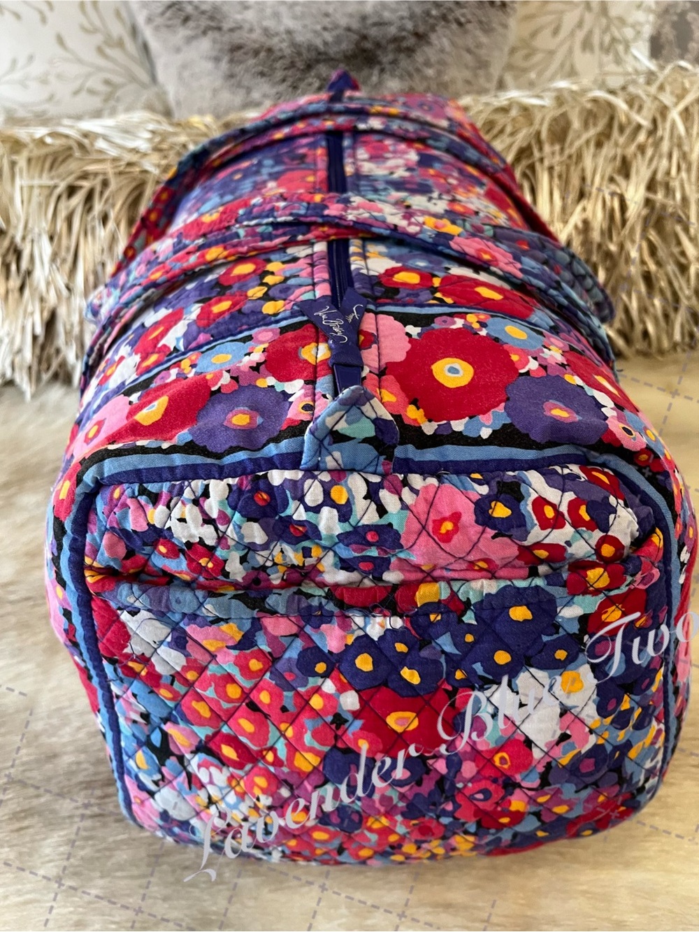 VERA BRADLEY Impressoinita 2015 Large Duffle Bag 2 Handles Zip Top Pink Purple - Picture 5 of 12
